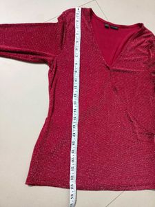 Long Sleeves Glitery Red Wrapped Style Top M &amp; L