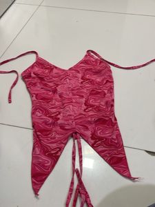 Pink Swirl Print Tie-Up Top
