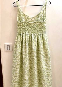 Green Leaf Print Button-Up Midi Dress