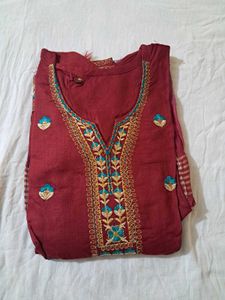 Embroidered Maroon Kurta Set