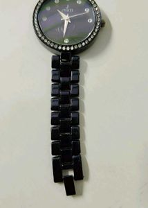 Elegant Black Watch with Crystal Accents