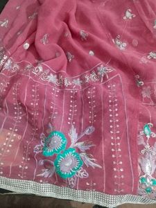 Elegant Pink Embroidered Saree