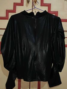 Black Leather look Long Sleeve Top