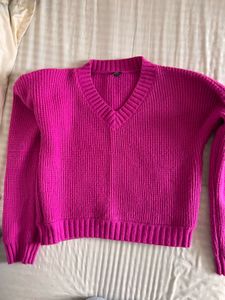 Bright Pink V-Neck Sweater