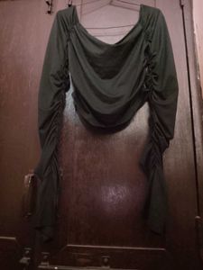black Ruched Long Sleeve Top