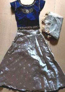 Elegant Blue & Silver Lehenga Choli Set