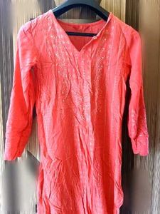 Coral Embroidered Kurta