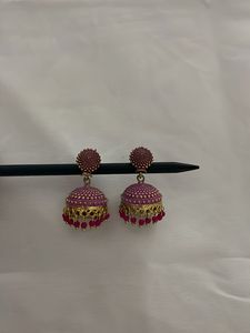 Ethnic Pink Jhumka Earrings