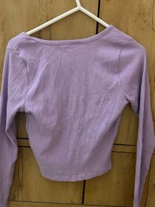 Lilac Ribbed V-Neck Crop Top