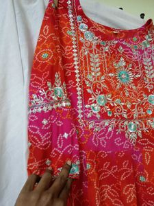 Red Bandhani Embroidered Dress