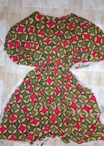 Bohemian Print Kaftan Dress with Lace Trim