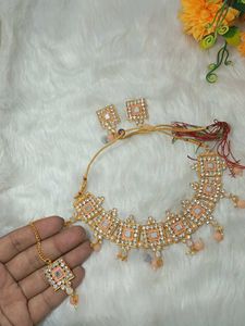 mirror plus minakari Giri peach color necklace des