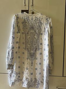 White Kurta with Blue Print
