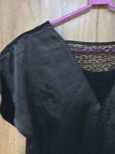 Chic Black Satin Romper with Lace Detail