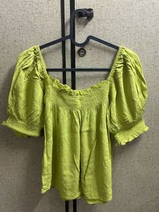 Lime Green Smocked Puff Sleeve Top