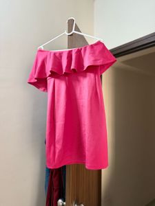 Ruffle Off-Shoulder Pink Dress