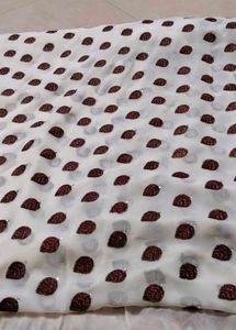 Elegant White Saree with Brown Motifs