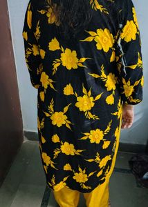 Black &amp; Yellow Floral Kurta Set 3xl cotton pure