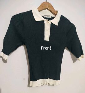 Preppy Chic Knit Polo Top