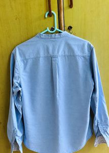 Men's Blue Mandarin Collar Shirt