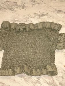 Olive Green Smocked Off-Shoulder Top