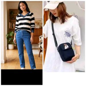 Straight Leg Blue Jeans , sweater and sidebag free