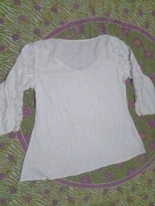 White Lace Sleeve Top
