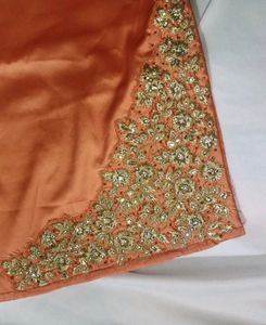 Coral Orange Zari Embroidered Motifs Kurta