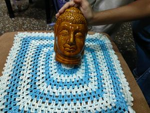 Handmade Crochet Doily with Buddha Head Decor