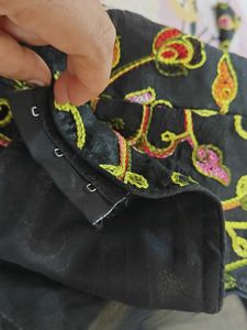 With sleeves Embroidered Black padded Blouse