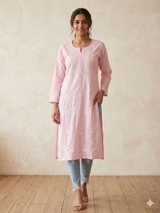 Pink Chikankari Kurta with jeans 👖