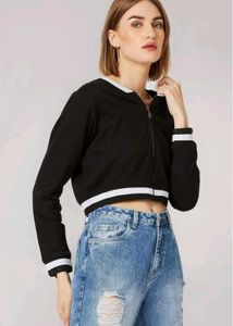 Black Cropped Bomber Jacket LT-23