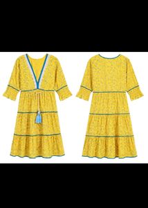 Boho Tiered Yellow Midi Dress
