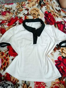 White Collared Top