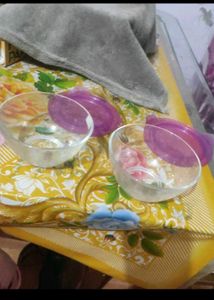 Glass Bowls with Lavender Lids (Set of 2)