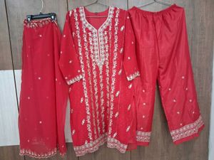 Red Embroidered Kurta Set with Palazzo