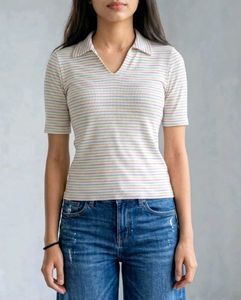 Striped Collared Casual Top