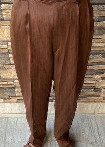 Men's Brown Striped Formal Trousers