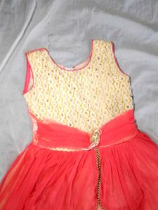 women umbrella dress red and gold colour