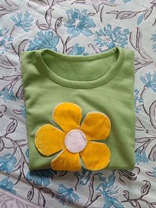 Cute Yellow Flower Green Top