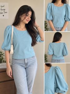 Pastel Blue Puff-Sleeve Top