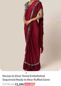Maroon Sequinned Ruffled Saree
