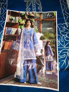 Blue Kurta Set with White Dupatta