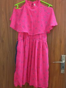 Chic Pink Cold Shoulder Dress with Fun Print