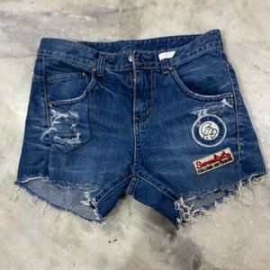 Ripped Denim Shorts With Patches