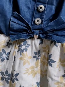 Chocolate Baby Denim Floral off Shoulder Dress
