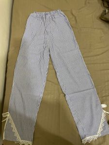 Cozy Striped Pajama Pants with Lace
