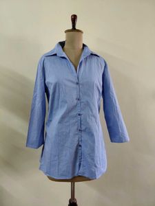Classic Blue Button-Up Tunic Shirt
