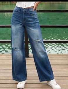 Women's Ripped Wide Leg Jeans 1 hour sake