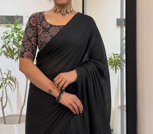 Elegant Black Saree with Printed Blouse